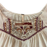 Free People  Ivory 3/4 Balloon Sleeve Boho Embroidered Grommet‎ Blouse - Medium Photo 1