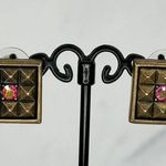 Chico's Pyramid Rhinestone Studded Square Stud Gold Tone Earrings Pierced Pair Photo 2