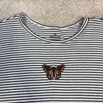 Hollister Black White Stripe Embroidered Butterfly Long Sleeve Crop Top Size L Photo 1