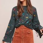 Ranna Gill Green Egret Bird Embroidered Boho Blouse Size Small Photo 0