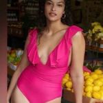 J.Crew Ruffle Plunge One-Piece Swimsuit Ruched Size 2 Photo 0