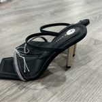 Good American Shine Kickstand Slide Sandals Black Satin Crystal High Heels Photo 4