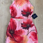 Lulus Lulu’s Floral Mini Dress Halter Backless High Neck Size M Orange Red Peach Photo 0