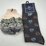 Vineyard Vines Turkey Dinner Socks & Satin Scrunchie Set Gray Multi Color NWT Photo 0