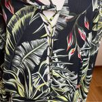 ZARA Black Green Tropical Long Sheer Sleeves Bodysuit Lace Up Medium Photo 3