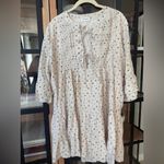 Storia  mini dress tie front bows beige airy flax ditsy floral block print tiered Photo 1