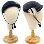 Vintage 50s Tilt Hat Black & Cream Straw Close Style Fascinator Black Mesh Veil Photo 15