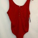 BP NEW NORDSTROM Plus Size Henley Tank Bodysuit Red Ribbed Sleeveless Cotton 1X Photo 1