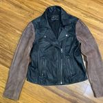 Lucky Brand  Core Leather Moto Jacket Women Medium TwoTone Brown Black Biker Coat Photo 0