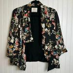 Bershka  Outerwear black floral open front blazer 3/4 size large B2 Photo 0