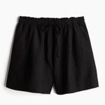 H&M  Black Linen Blend Pull On Shorts Small Drawstring Photo 0