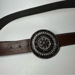 Perry Ellis Western Belt Rhinestone Brass Medallion Leather Size L/XL 35"-40" Boho Festival Photo 3