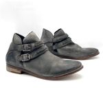 Free People  Braeburn Distressed Gray Leather Ankle Boots 37 Double Buckle Strap Photo 5