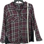 Torrid Camp Shirt Womens 1X Burgundy Gray Black Plaid Lace Button Up Soft Grunge Photo 8