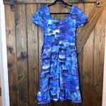 Ashro Asymmetrical Ruffle Watercolor Sheath Midi Dress Blue Size M Photo 1