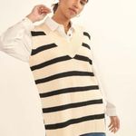 Prómesa NEW Promesa S Oversized V Neck Knit Sweater Vest Sleeveless Tunic Pullover Top Photo 2