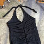 Black Ruched Mini Halter Dress With Mesh Overlay Size M Photo 2