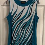 Bob Mackie Wearable Art Blue Stretch Tank Top Stripes & Solid Cardigan A263607 Photo 0