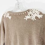 Darling Angora Blend Embroidered Pearl Embellished Cardigan Size Medium Tan Photo 6