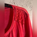 Ralph Lauren 1X Red Buttoned Long Sleeve Tshirt w crochet detail V-neck buttons Photo 5