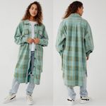 Free People Plaid Long Ruby Jacket Shacked Coat Sage Large Grunge Distressed Photo 3