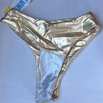 NWT UjENA Metallic Gold & Silver Crossover Bikini Bottom Size Small Photo 6