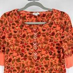 Sundance  Women's Floral Waffle Knit Henley Neck Thermal Top Orange Medium‎ Photo 4