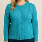 The Tog Shop 100% wool cableknit cardigan sweater XL Blue Photo 0