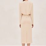 Alexis Fraser Cream Long Sleeve midi ruched elegant Dress v neck draped Photo 1