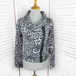 Anthropologie Bordeaux Leopard Print Side Zip Knit Moto Jacket Grey Black Medium Funnel Neck‎ Photo 2