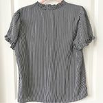 T Tahari  Navy and White Stripe Button Down Blouse Large NWT Photo 4