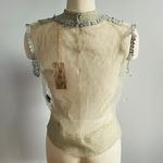 POL Sheer Antique Style Lace Sleeveless Top - Cream and Blue- Size Small- NWT Photo 6