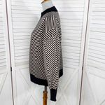 Zesica Chevron Stripe Lantern Sleeve Mock Neck Sweater Tan Black Large Photo 2