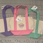 Trader Joe Mini Pastel Canvas Tote Bag NWT Limited Edition Teal Green Photo 1