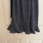 Motherhood Maternity Dress Navy White Polka Dot Chiffon Ruffle V-Neck Tie Size S Photo 12