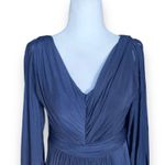 Tantease Navy Blue Maxi Dress Long Sleeve Slit Shoulder Draped Pleated Evening Photo 2
