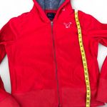 American Eagle Y2K Embroidered Faux Fur Sherpa Lined Zip Up Hoodie Jacket Long Sleeve Red Size L Photo 4