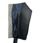 Expressions NYC  Vegan Pebbled Leather Black White Blue Woven Insert Purse Tote Photo 3