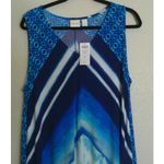 Chico's  3 US XL Watercolor Blue Chevron Midi Maxi Dress Asymmetrical Hem NEW‎ Photo 2