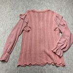 Womens Pink Knit Cardigan Ruffle Shear Sleeve Button Front Sweater Top LG NWOT Photo 4