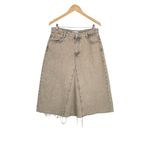 ZARA  Women's Beige TRF Overdyed Frayed Denim Mid Rise A-line Midi Skirt‎ Size L Photo 3