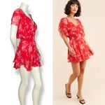 Gilner Farrar Dress Finley Flower Print Red Mini Ruffles Crinkly Fabric Medium Photo 3
