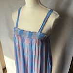 Loft  Midi Dress Pastel Blue Pink Plaid Smocked Tiered Square Neck Sundress Photo 4