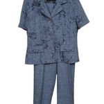 Sag Harbor  Shirt Pants Set Women 14 P Petite Blue Floral Tulip Grannycore Photo 0