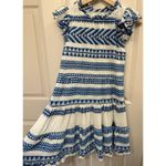 Sail To Sable Geo Stripe Ruffle Neck Dress 100% Cotton Blue White Size XS EUC Photo 3