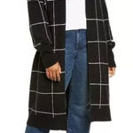 Leith  Black White Windowpane Plaid Duster Cardigan Large‎ Soft Cozy Layers Photo 0