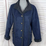 Vtg L.L.Bean Faux Suede Sherpa Lined Chore Coat Navy‎ Blue Small Western Ranch Photo 0