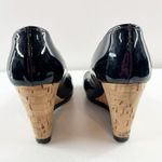 Prada Patent Leather Peep Open Toe Wedge Cork Heels Black 8.5 Photo 5