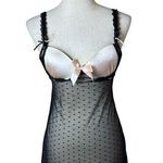 Flora’s Follies Babydoll Lace Bow Cami Black & Pink Sheer Padded Lettuce Hem Photo 0
