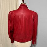 Vintage Women Genuine Red Leather Bomber Zip Front Jacket Made in Korea Sz M Size M Photo 5